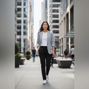 Jessica Gray & White Seersucker Stripe Blazer Jacket Stretch Cotton Size M